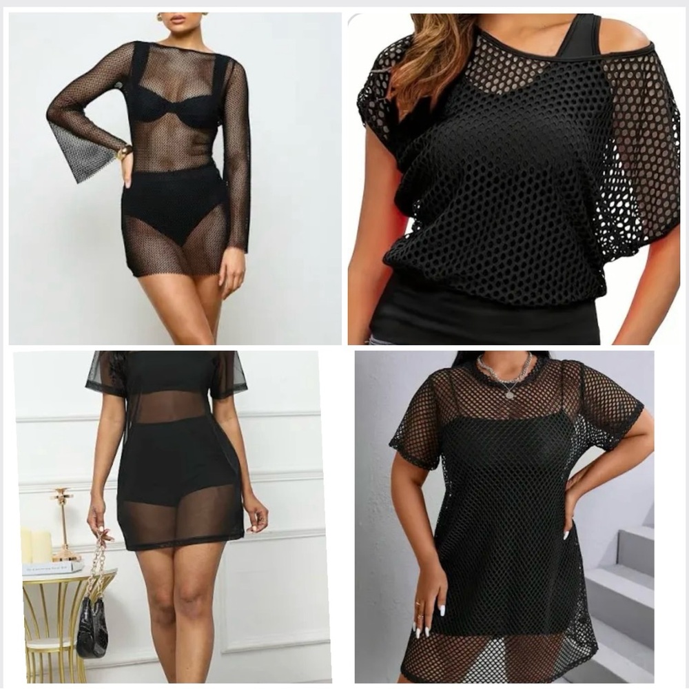 🇨🇦Retro big hole diamond net long tunic or short dress black- versatile style - Picture 6 of 16